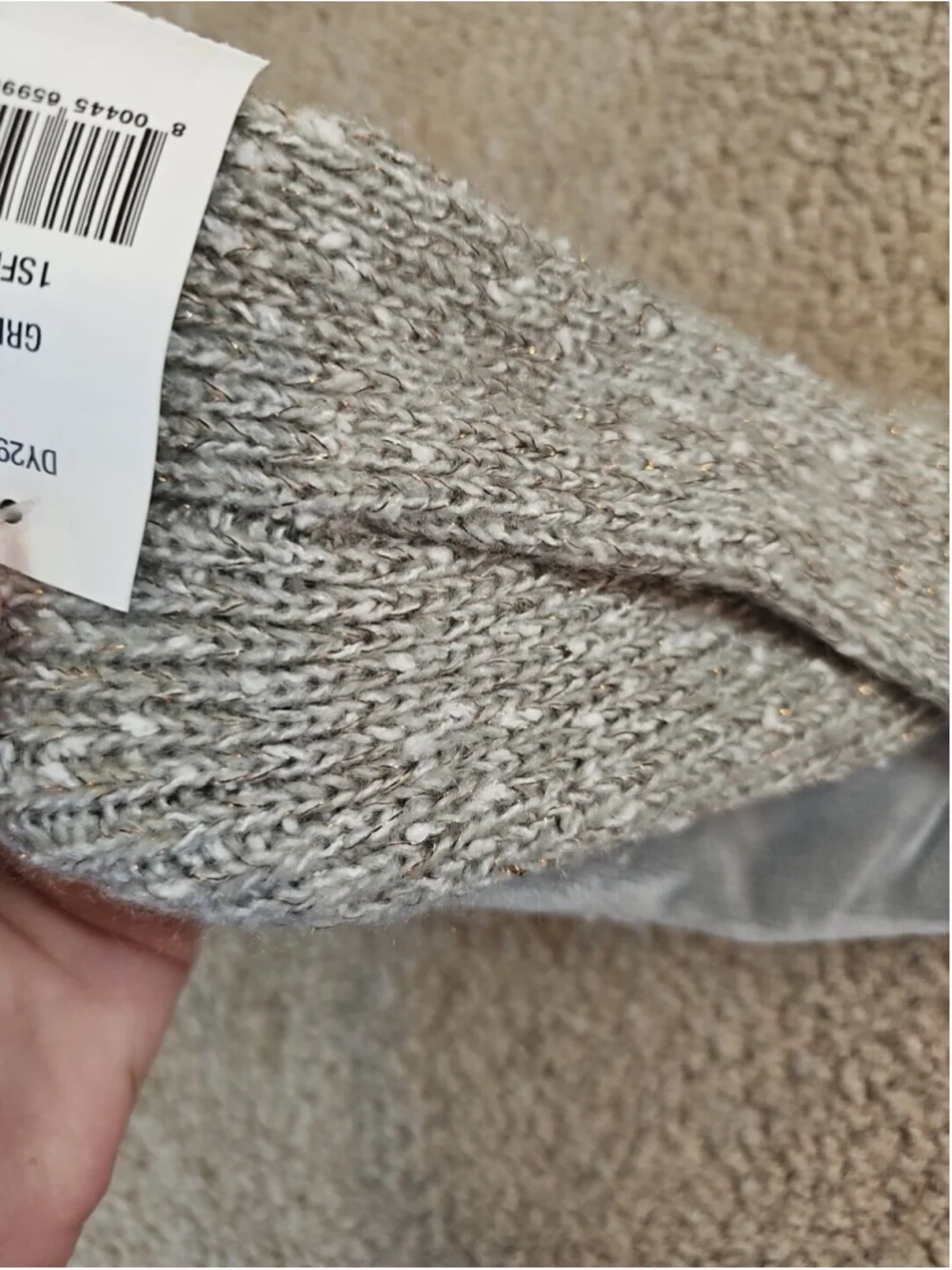 DKNY Grey Copper Metallic Fleece Lined Headband One Size